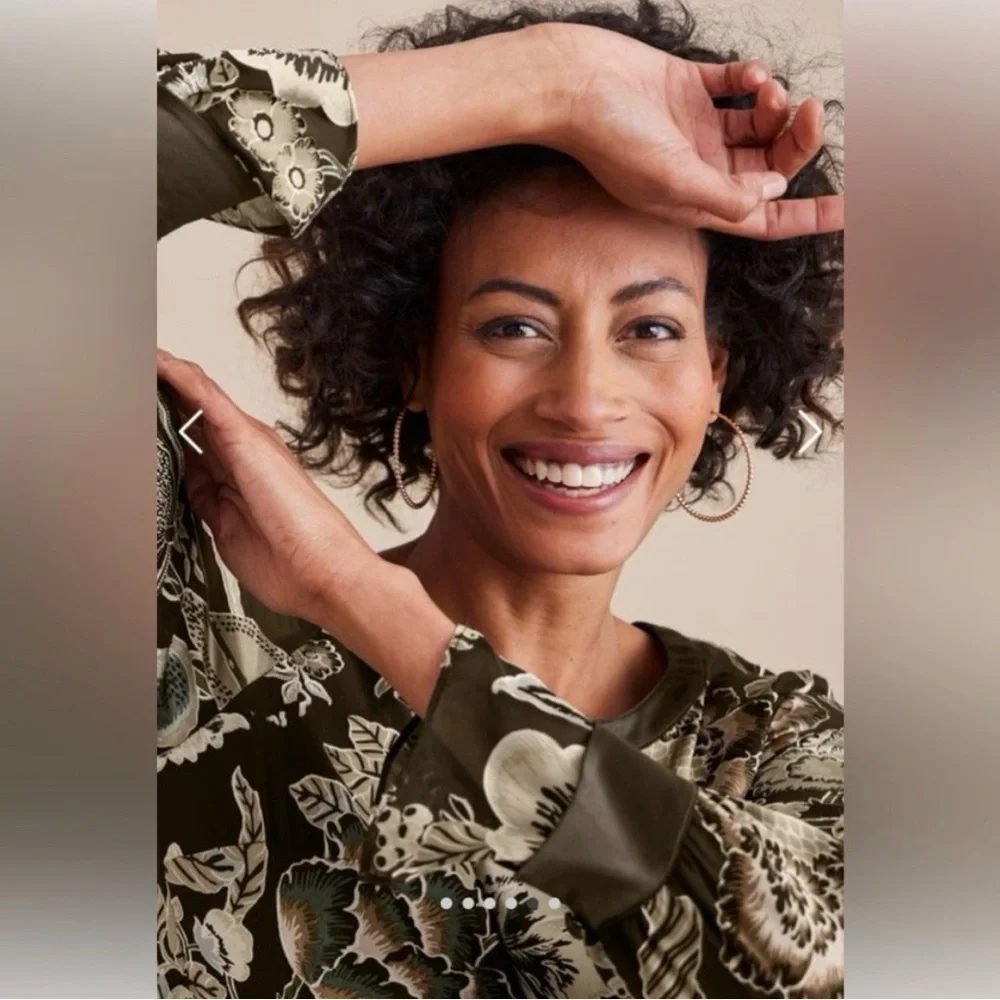 Soft Surroundings Deanna Floral Black Blouse Multifloral Medium - Picture 6 of 16